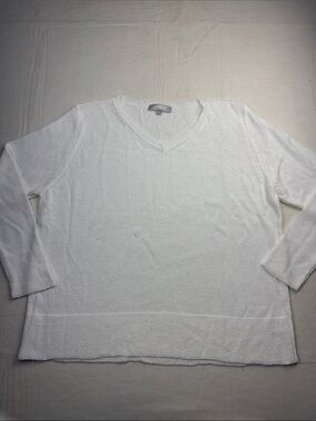 Pôles by Maison Montagut White V-Neck Lightweight Knit Sweater Size L